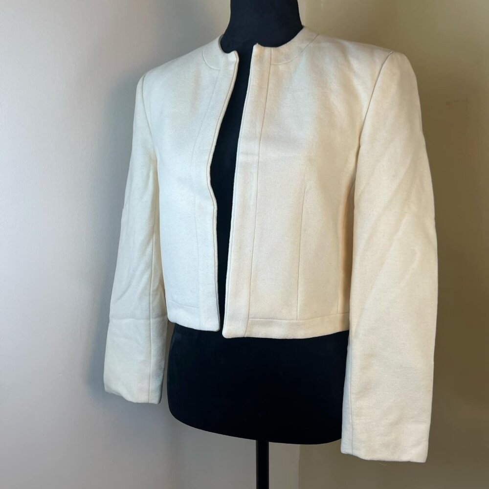 Vintage Raspini 100% Wool Bolero Women's Jacket Cream Open Face Shoulder Pads C
